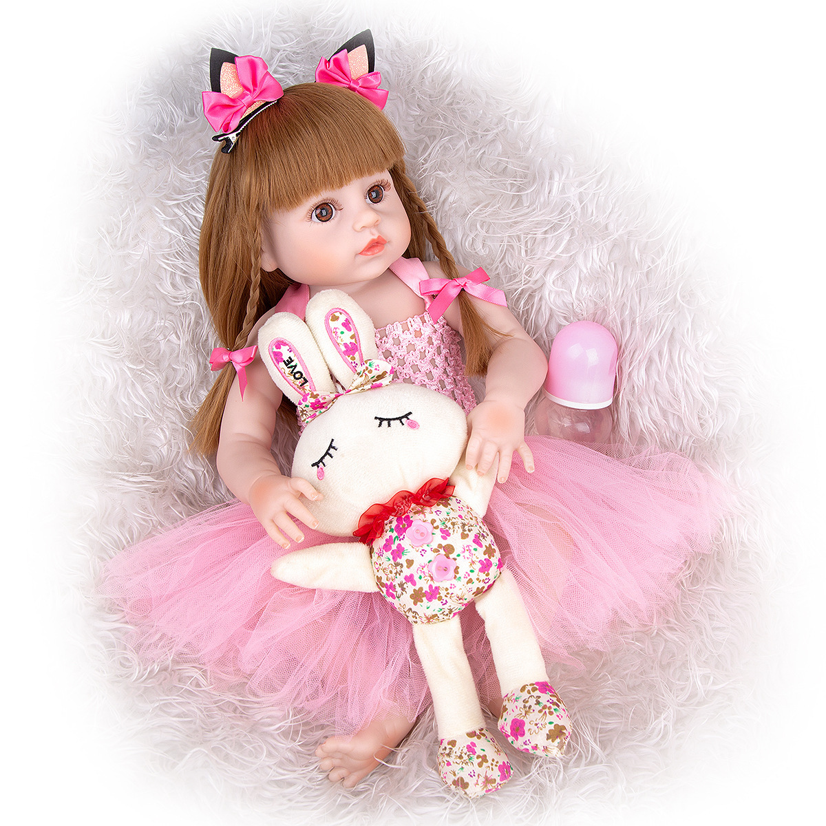 AiJH 45cm Princess Gifts Lifelike Educational Long Hair Teen Girl Set Real Rubber Silicone Baby Love Reborn Dolls