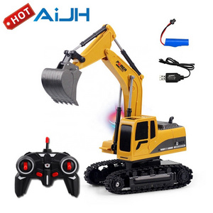 AiJH 2.4GHz Rc Engineering Toy 6 Channels Alloy Excavator Metal Model Toys For Kids Rc Excavator Toys