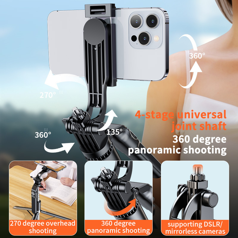 Customizable Bluetooth remote control selfie stick 360 rotation free shipping tripod stand for camera