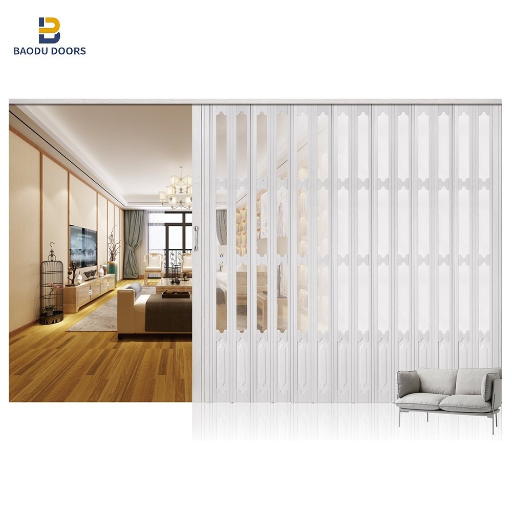 PVC Bi-Folding Doors For Houses Room Bi-fold Dividers Accordion Design Interior Transparent door high quality glass Plastic