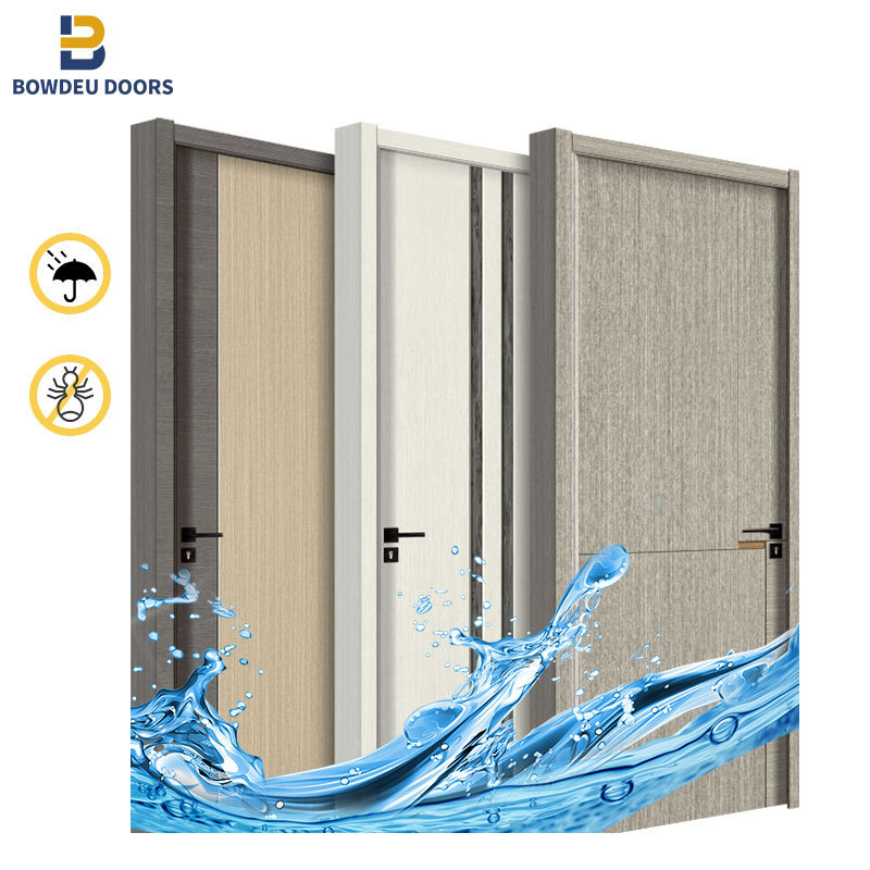 Cheap Price WPC waterproof doors for houses interior room bathroom wooden plastic panel leaf Composite frames set latest design