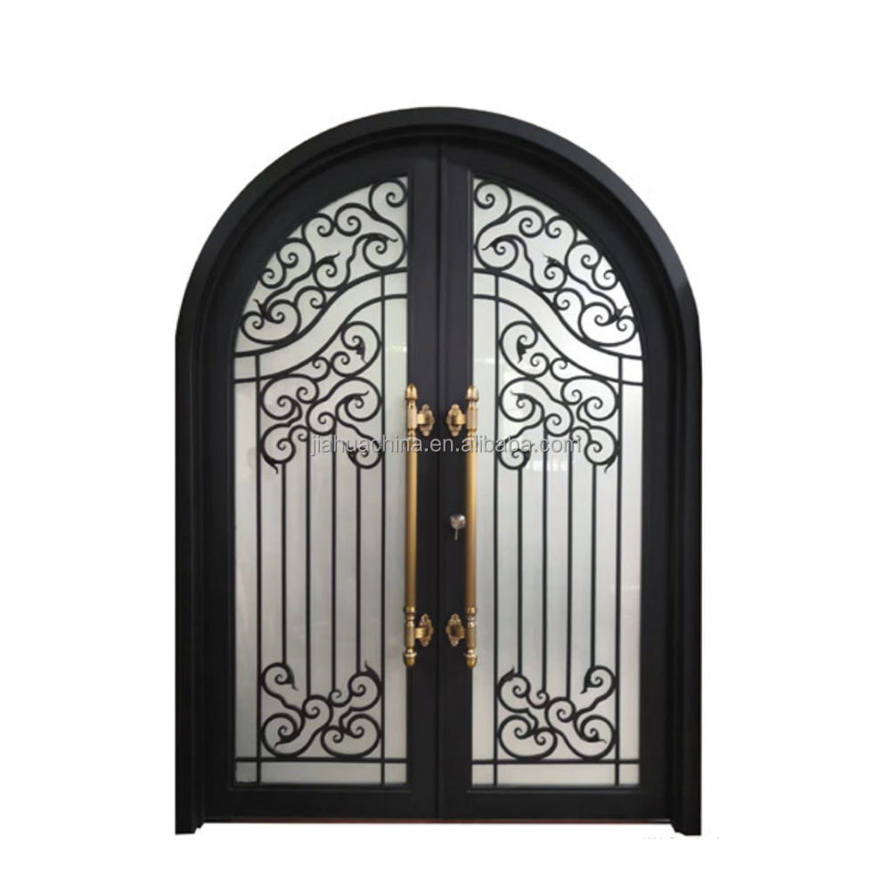 Bowdue Cast Wrought Iron Entry Door Double Iron Gate For Houses Front Arch Entry Iron Doors Villa Main Cast Entry Door Exterior