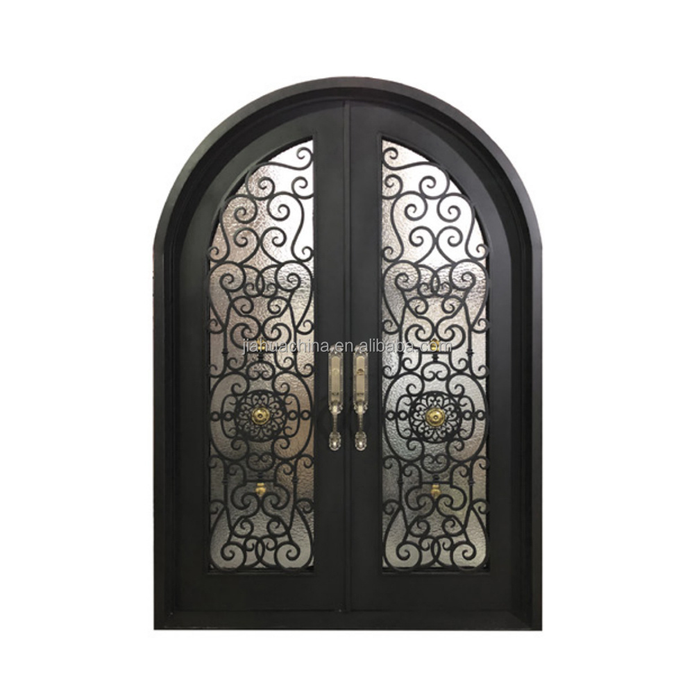 Bowdue Cast Wrought Iron Entry Door Double Iron Gate For Houses Front Arch Entry Iron Doors Villa Main Cast Entry Door Exterior