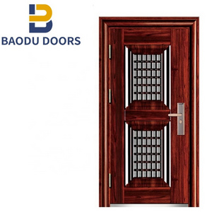 Latest Design Swing Open Style and Exterior Position Steel Flat Plate Main Door Design