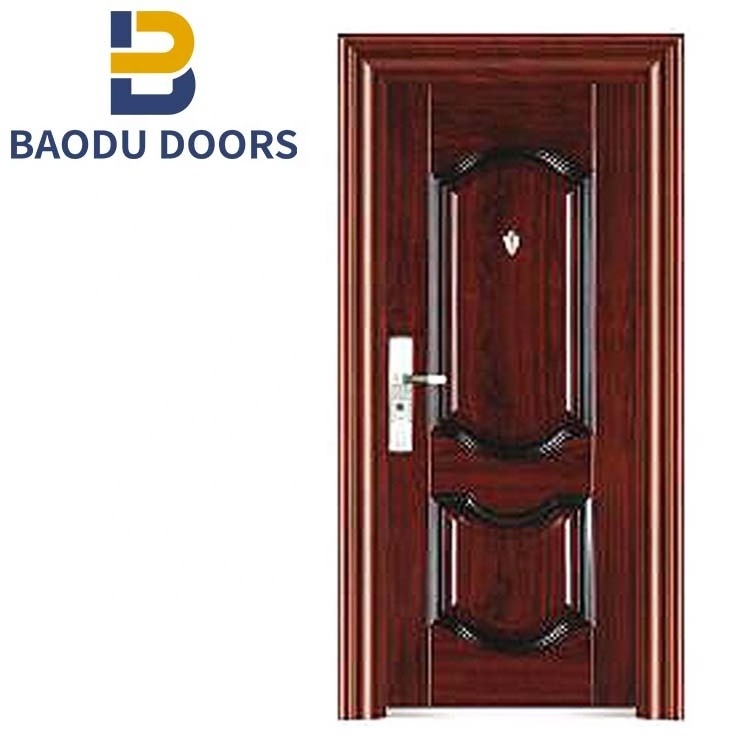 Latest Design Swing Open Style and Exterior Position Steel Flat Plate Main Door Design