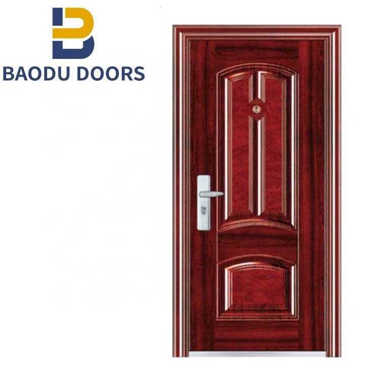 Latest Design Swing Open Style and Exterior Position Steel Flat Plate Main Door Design