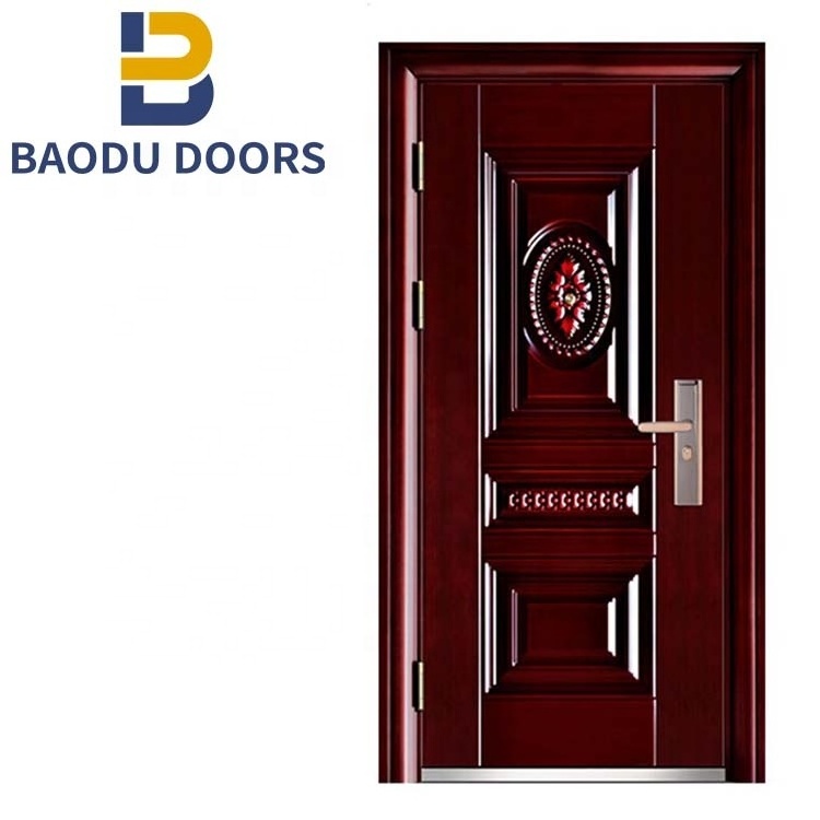 Latest Design Swing Open Style and Exterior Position Steel Flat Plate Main Door Design