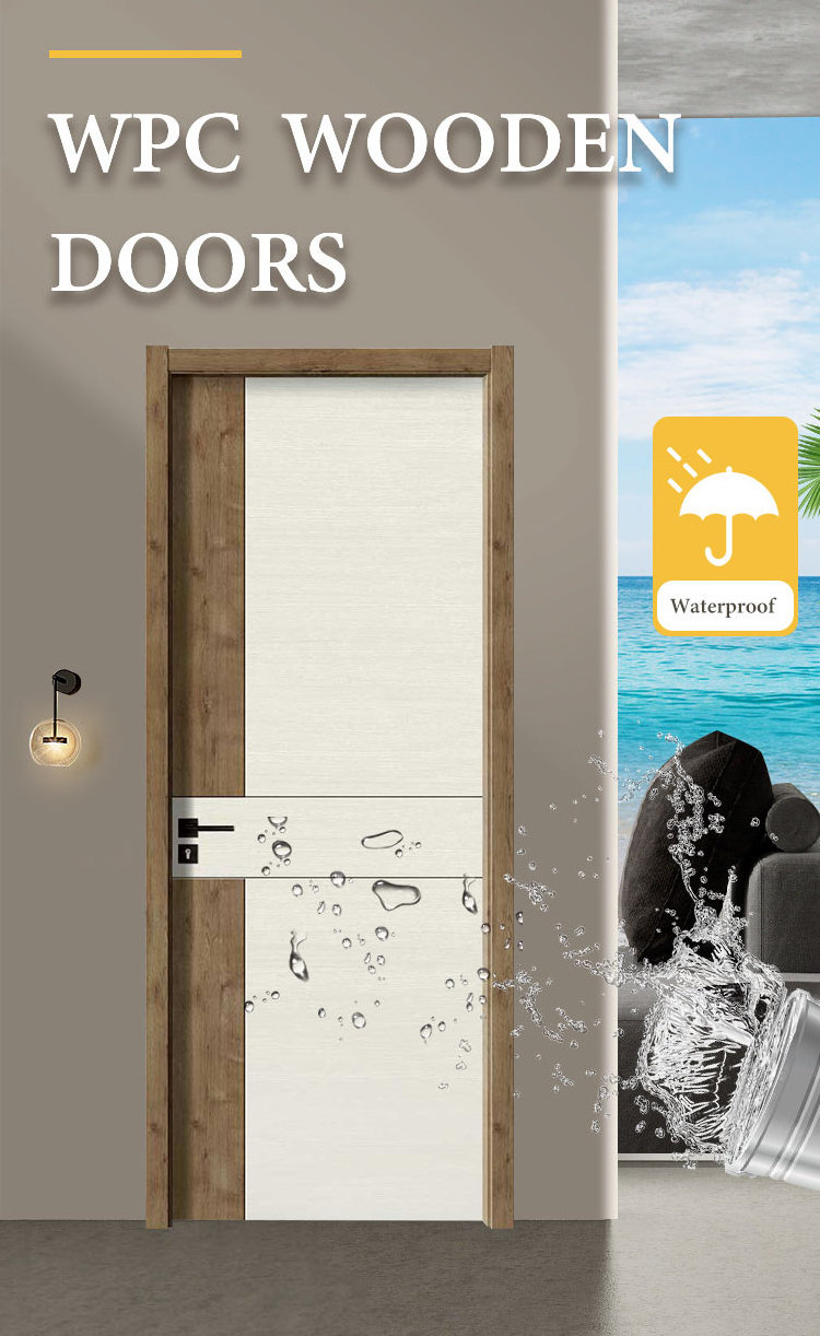 Cheap Price WPC waterproof doors for houses interior room bathroom wooden plastic panel leaf Composite frames set latest design