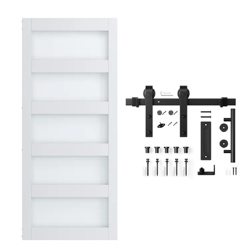 BOWDEU DOORS Sliding Barn Slab Door DIY Glass and Hardware Kit wholesale modern lock double panels bathroom