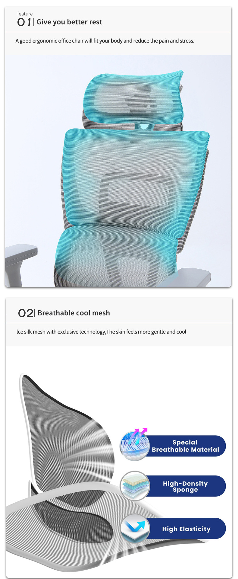 Comfortable Lumbar Support Ergonomic Office Chair Adjustable Armrest And Headrest Mesh Gaming Chair For Office Bedroom