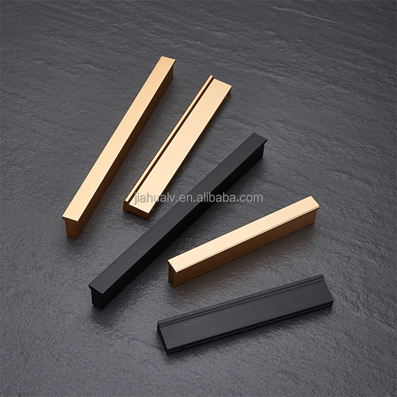 Aluminum Alloy Lengthened Cabinet Drawer Handles Modern Luxury Black Cabinet Door Sliding Door Pull  Handles