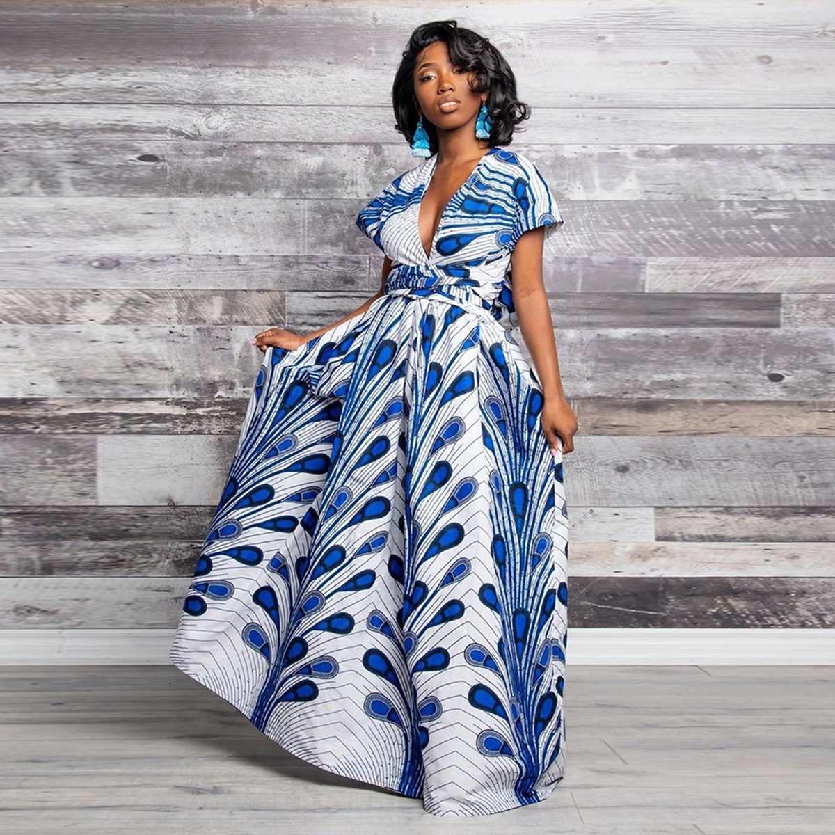 Latest African Kitenge Fashion 2019 Maxi Printed Peacock Women Dresses Sexy Bandage Fancy Party Dress