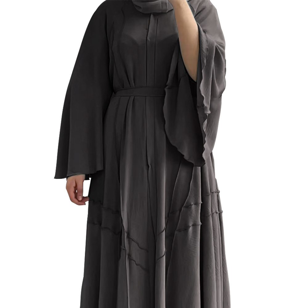 Latest Belts Design Islamic Clothes Women New Season Button Down Crinkled Maxi Dress Muslim Abaya Kaftan long Gown 2022