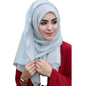 In Stock Fashion Glitter Shiny Womens Prayer Shawl Polyester Shimmer Hijabs Scarfs 2019