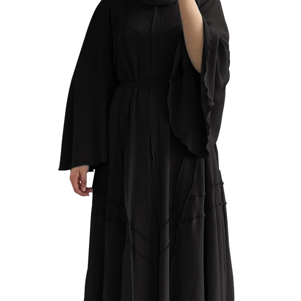 Latest Belts Design Islamic Clothes Women New Season Button Down Crinkled Maxi Dress Muslim Abaya Kaftan long Gown 2022