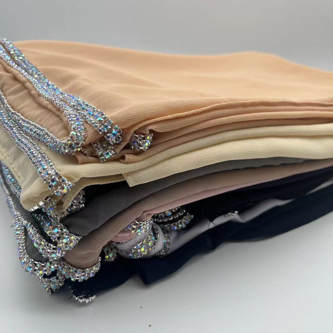 high quality fancy premium chiffon hijab with crystal rhinestone diamond chiffon shawl scarf dubai hijabs wholesale