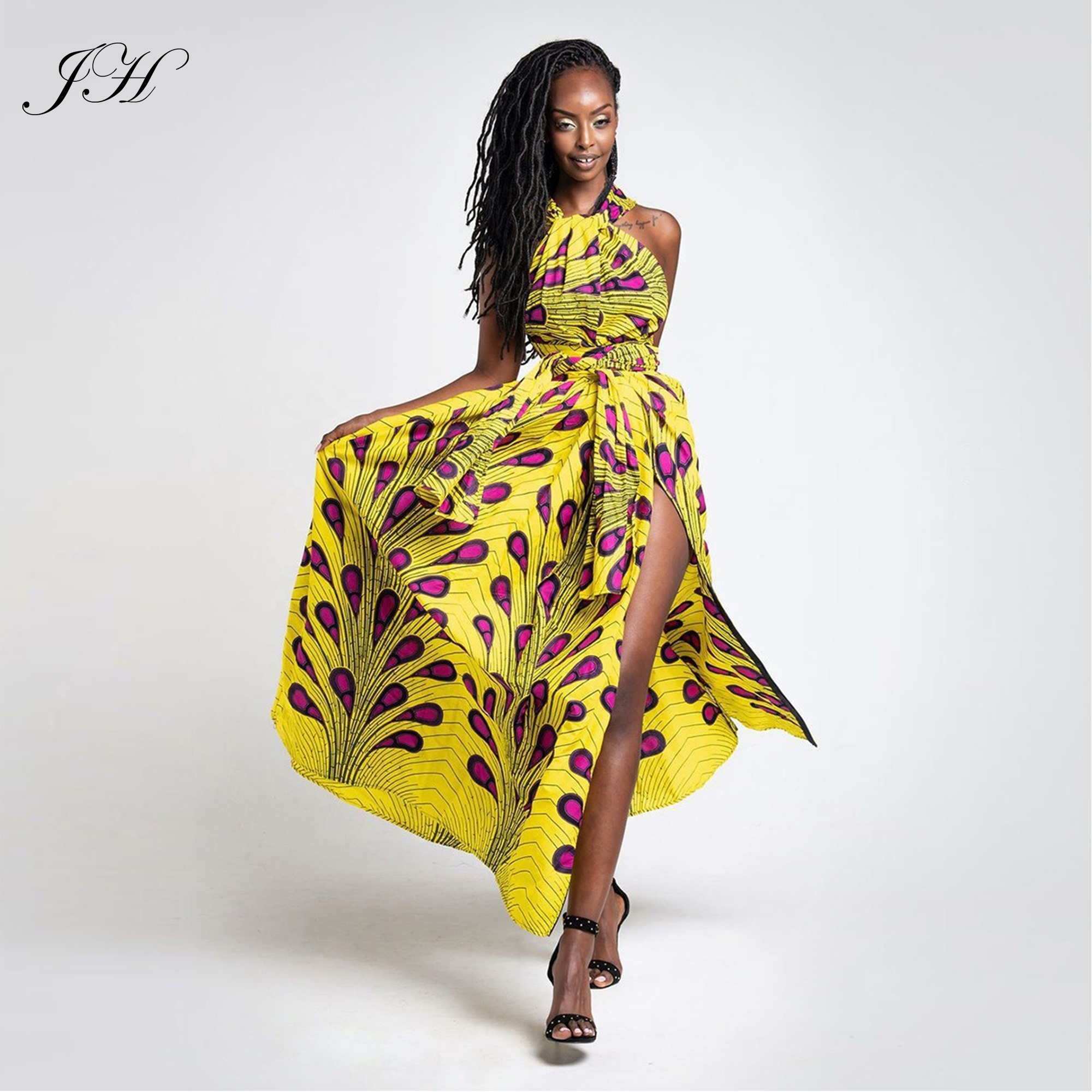 Latest African Kitenge Fashion 2019 Maxi Printed Peacock Women Dresses Sexy Bandage Fancy Party Dress