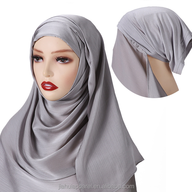 2022 New Malaysia One piece Instant satin Hijab Ready To wear crepe satin Scarf Shawl With Inner Jersey Bonnet tube cap