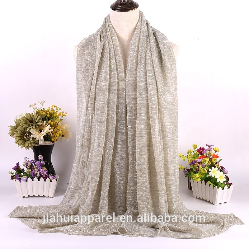 In Stock Fashion Glitter Shiny Womens Prayer Shawl Polyester Shimmer Hijabs Scarfs 2019