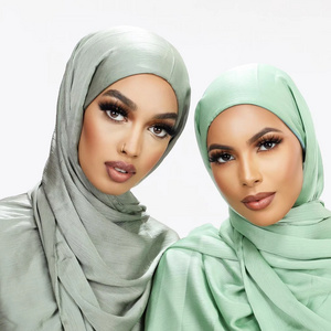 2022 New Malaysia One piece Instant satin Hijab Ready To wear crepe satin Scarf Shawl With Inner Jersey Bonnet tube cap