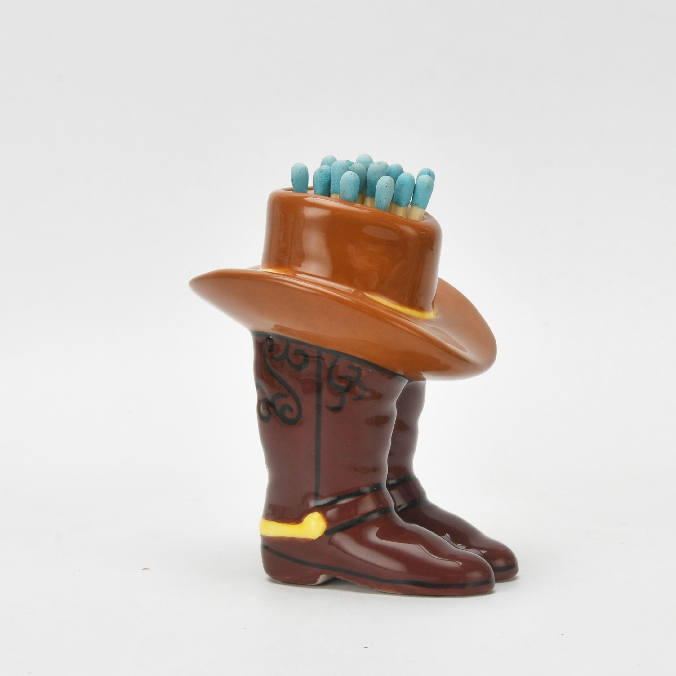 Handmade Matches Box Decorative Matches in a Jar Home Decoration Ceramic Cowboy Boot Match Holder with Striker