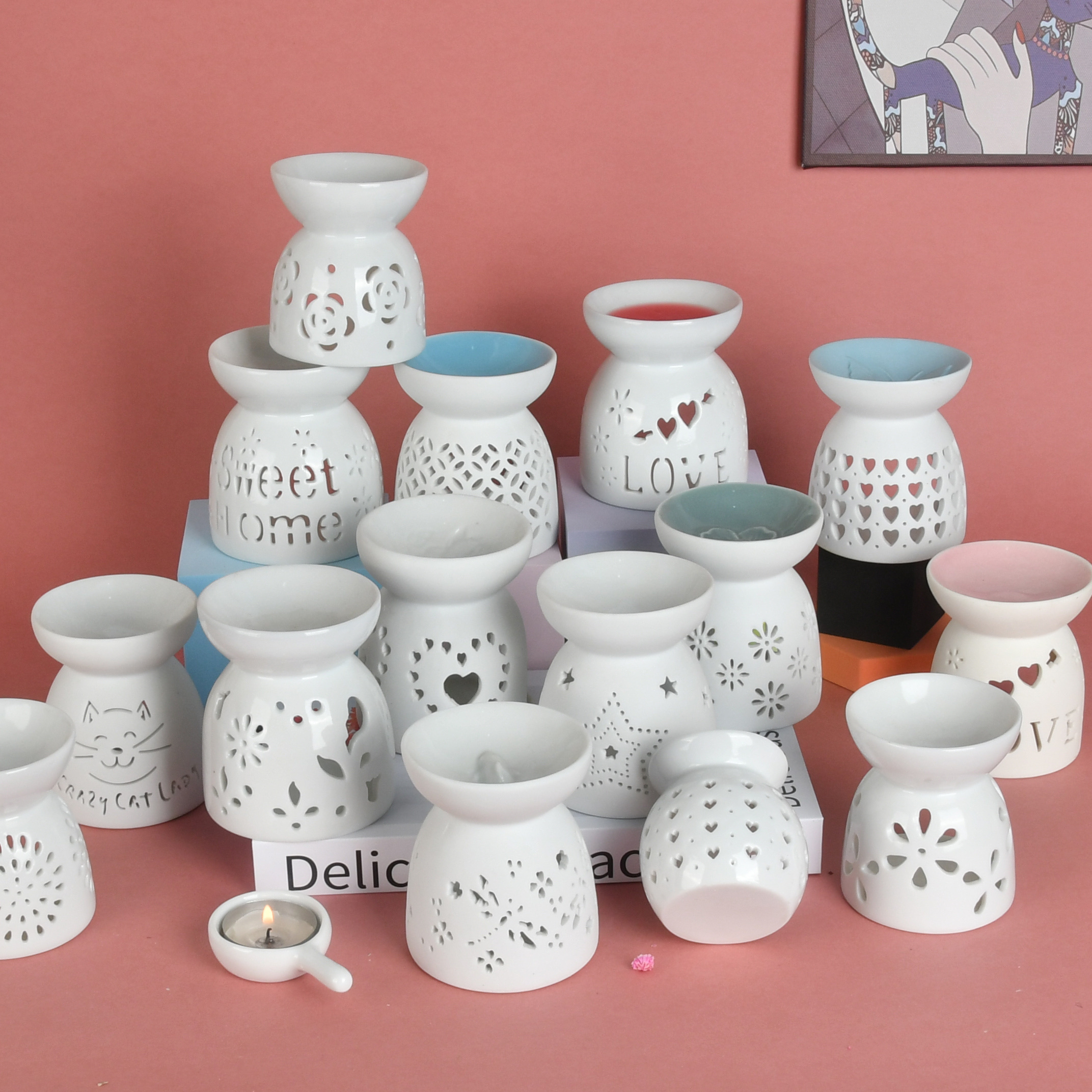 Owl Shape Ceramic Tea Light Holder Ceramic Tea Light Diffuser Holder Aromatherapy Essential Oil Burner Home Decoration