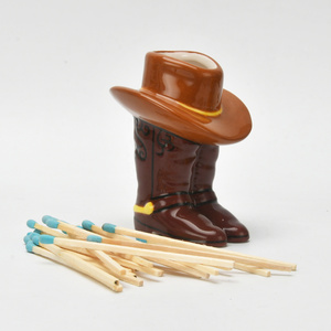 Handmade Matches Box Decorative Matches in a Jar Home Decoration Ceramic Cowboy Boot Match Holder with Striker