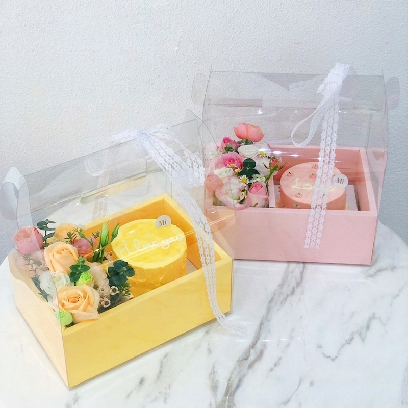 XJH Luxury Clear Tall Transparent Flower Cake Box PVC Wedding Valentine's Day Mother's Day Birthday Party Gift Box with Handle