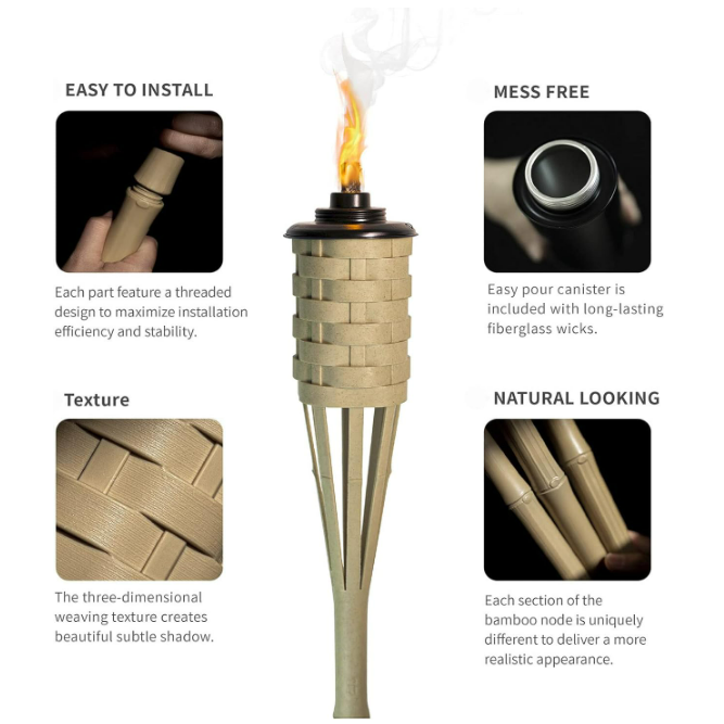 High Quality 1.2m Bamboo Tiki Torches Wholesale New Outdoor Lighting for Landscape craftsmanship Garden Supplies