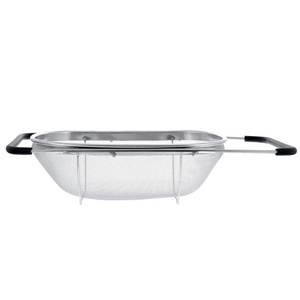 Stainless Steel Fine Mesh Expandable Fruit Vegetables Strainer Over the Sink Colander