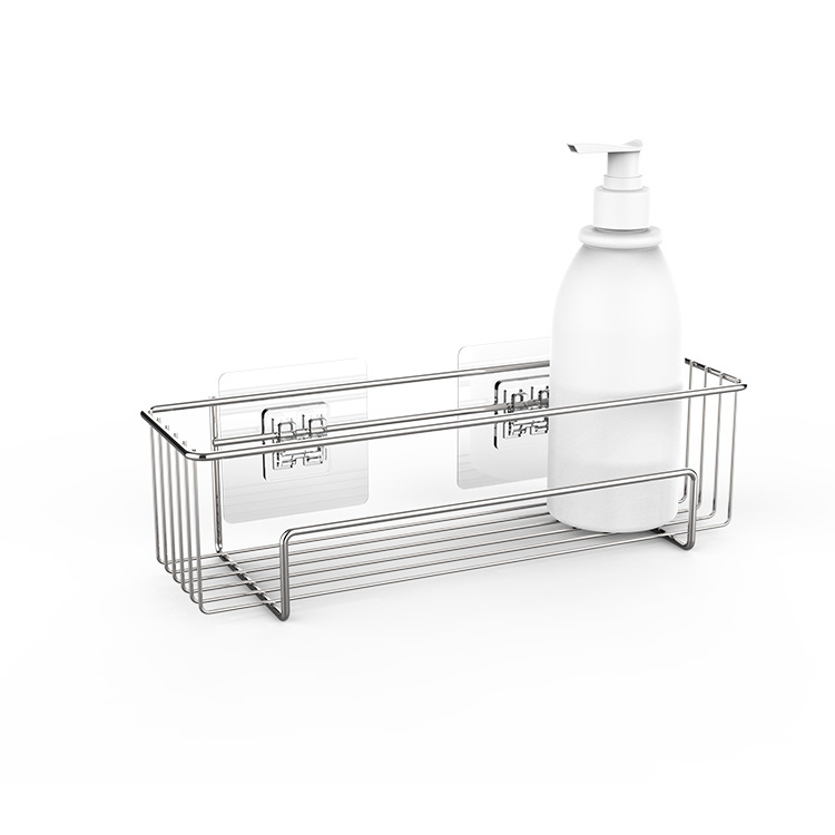 Single Tier Wall Mount Adhesive Stainless Steel Shower Caddy Shelf for Kitchen Bathroom