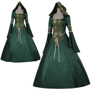 Medieval Renaissance Cosplay Vintage Gothic Bandage Women Dress Flare Sleeve Floor Length Goth Vampire Witch Dresses Plus Size