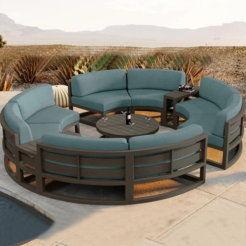 Modern Hotel Villa Outside Wear-Resistant Aluminum round shape Outdoor Patio Furniture Set Garden Sofa With Waterproof Cushion