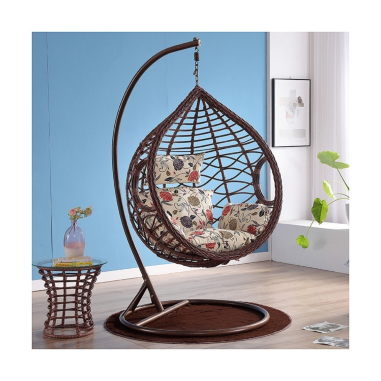 Outdoor garden double thick foot pedal hanging chairs patio rattan wicker egg swing chair