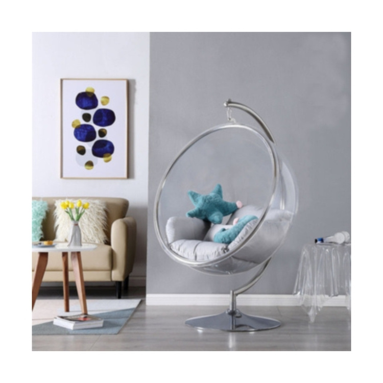 Modern new design acrylic hanging bubble chairs swing chair with stand for bedroom