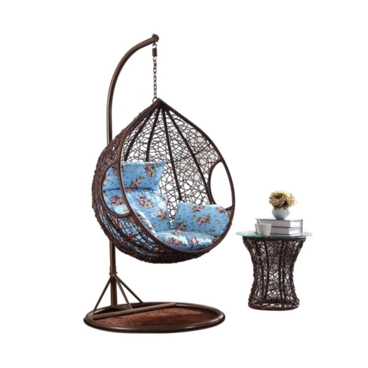 Hot selling product large rattan hanging chairs wicker egg swing with support table