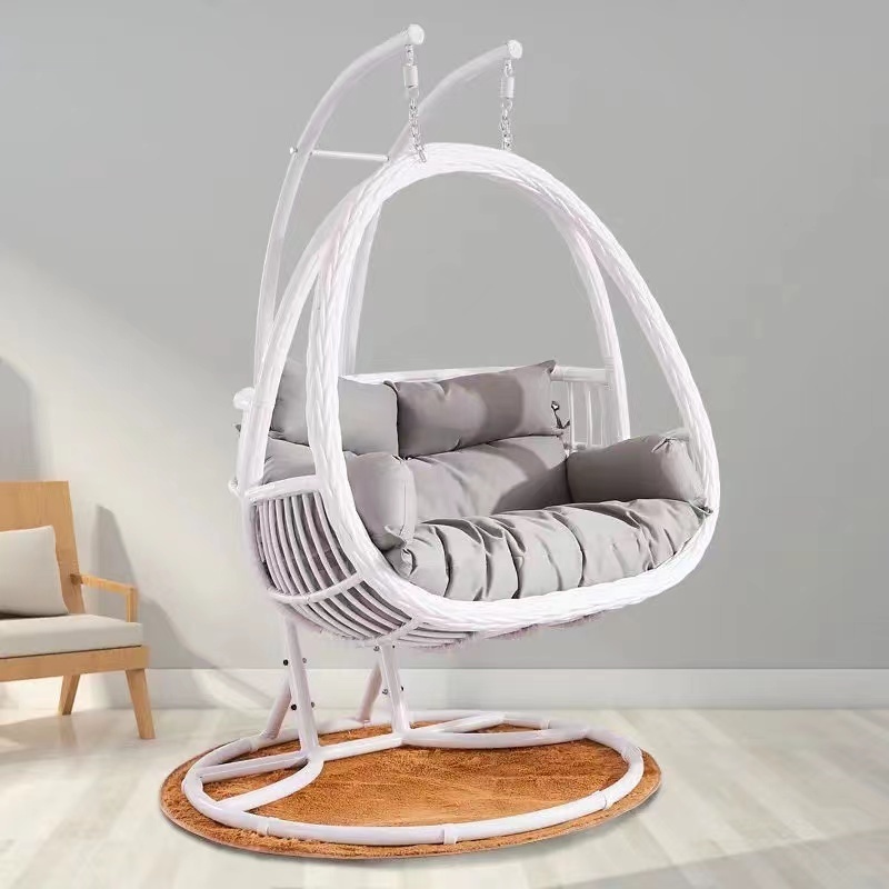 Modern Patio Swings Double Seats Outdoor Furniture Rattan Hanging Egg patio Chair with metal Stand garden