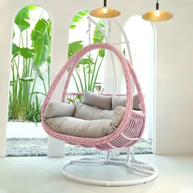 Modern Patio Swings Double Seats Outdoor Furniture Rattan Hanging Egg patio Chair with metal Stand garden