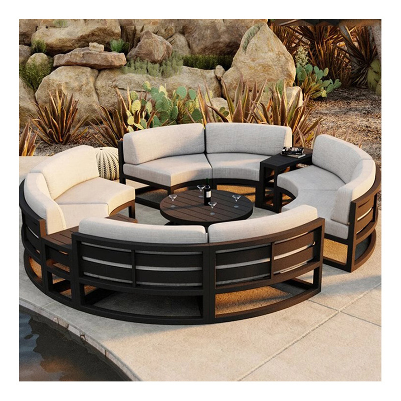 Modern Hotel Villa Outside Wear-Resistant Aluminum round shape Outdoor Patio Furniture Set Garden Sofa With Waterproof Cushion