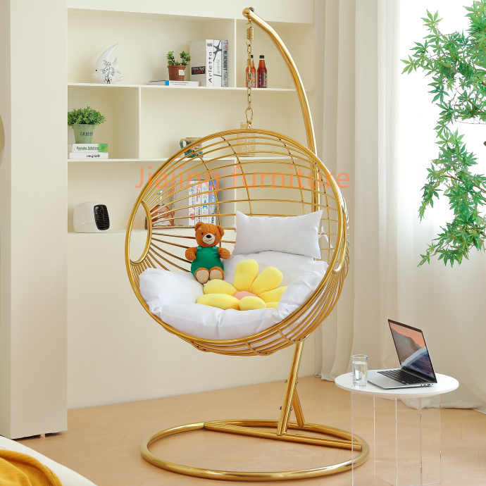 Gold stainless steel  egg shape hanging swing chairs living room bedroom outdoor hotel luxury chairs decoration furniture