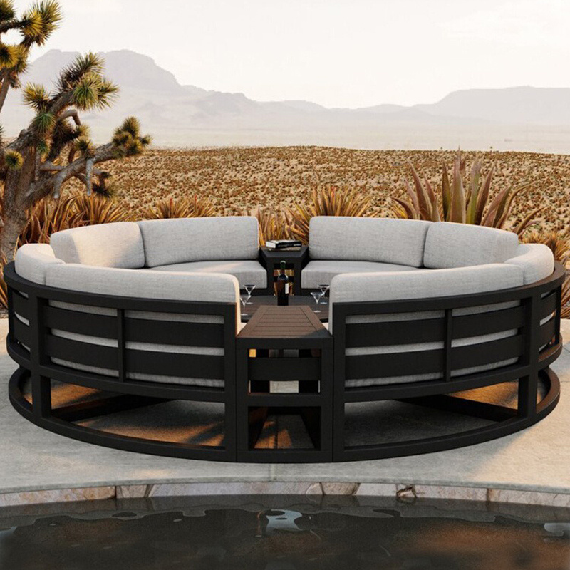 Modern Hotel Villa Outside Wear-Resistant Aluminum round shape Outdoor Patio Furniture Set Garden Sofa With Waterproof Cushion