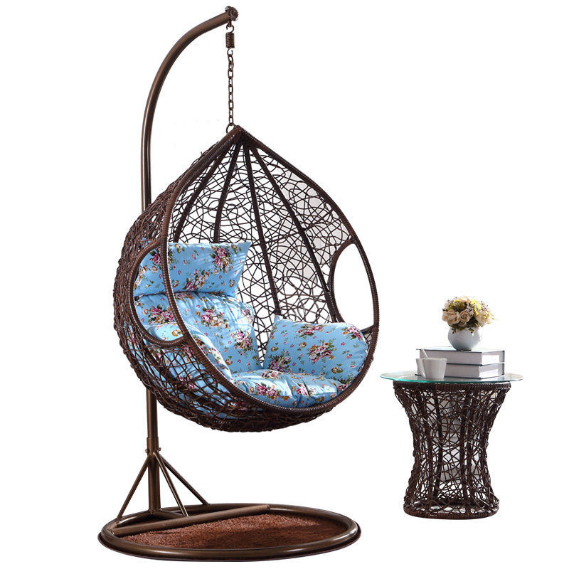 Fashion Hot Sell  Outdoor Hanging chairs Rattan egg chair wicker swing  Large Chairs with support table living room Garden