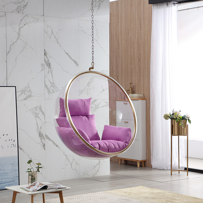 RTS Hot sell acrylic hanging chair Standing Egg swing Ball Golden Bubble Chairs outdoor With Hanging Chain for garden home