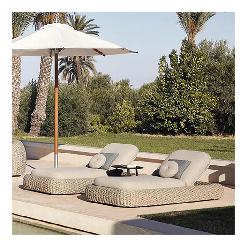 Garden Sun Lounge Set with Small Coffee Table Dark Grey Color Wicker Rattan Style Outdoor Furniture