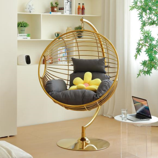 Gold stainless steel  egg shape hanging swing chairs living room bedroom outdoor hotel luxury chairs decoration furniture