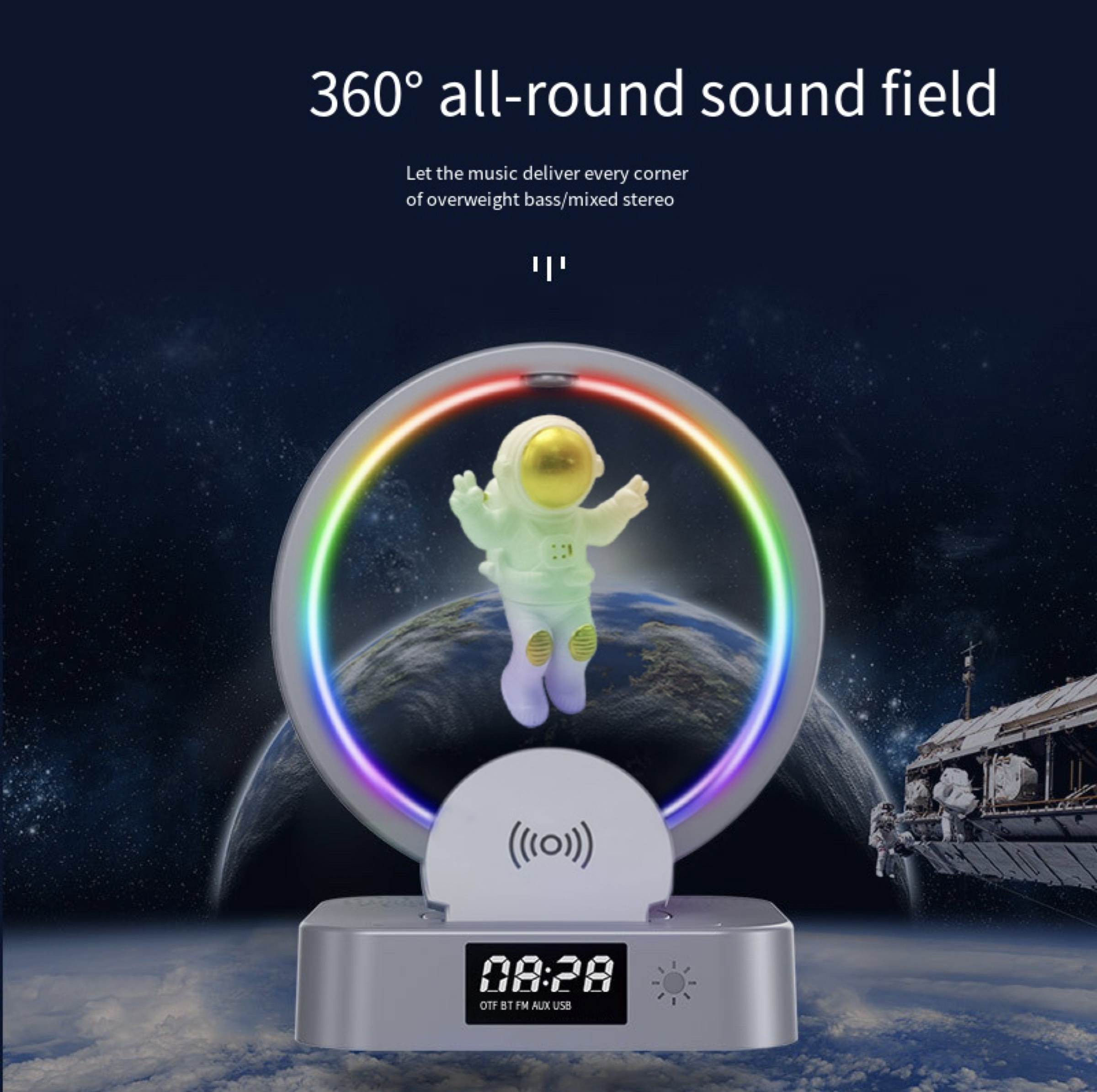 Magnetic levitation astronaut Bluetooth speaker clock Astronaut stereo RGB computer subwoofer