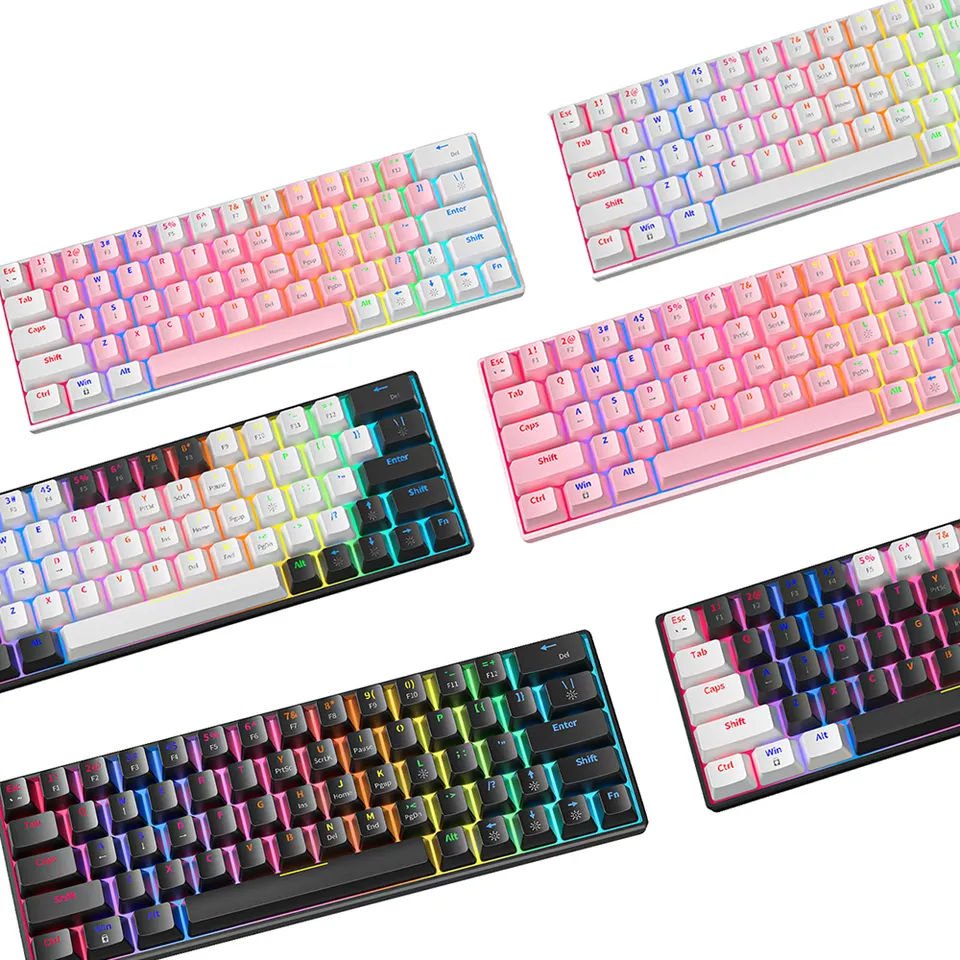 Wired 61 keys double skin milk pudding key cover mechanical keyboard green axis external RGB luminous mechanical keyboard