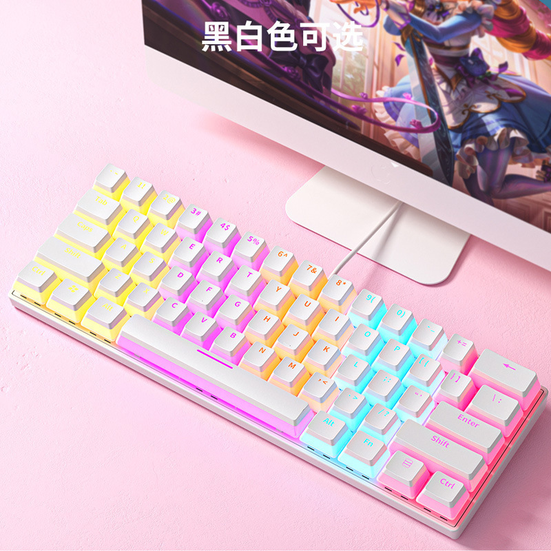 Wired 61 keys double skin milk pudding key cover mechanical keyboard green axis external RGB luminous mechanical keyboard