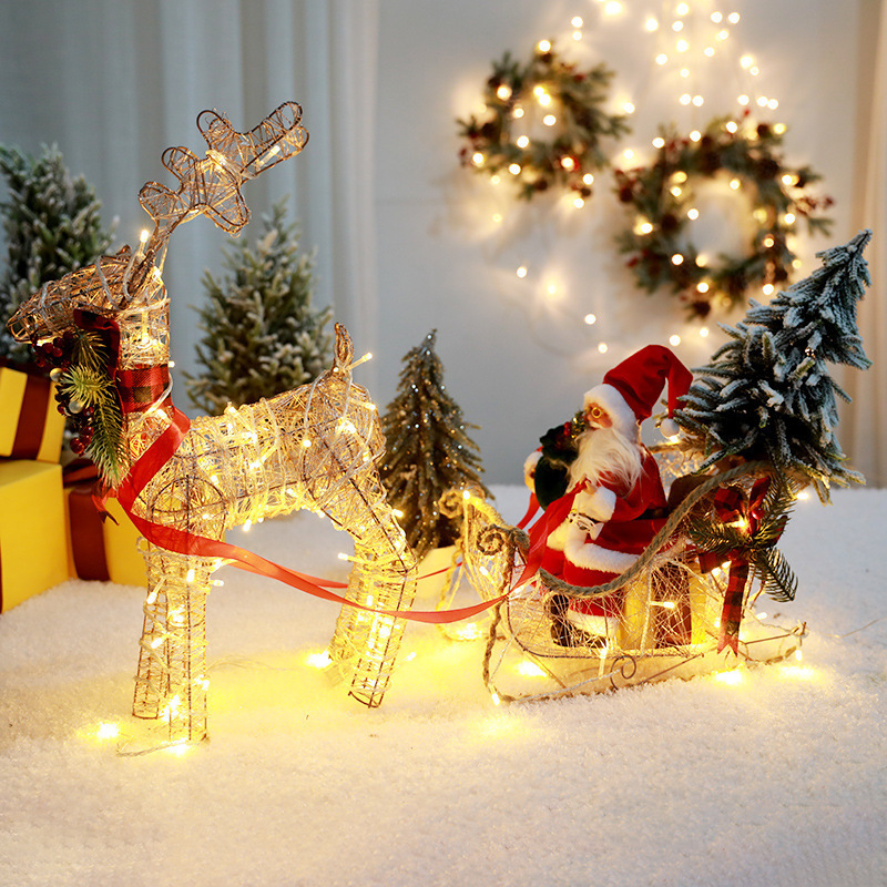 Christmas outdoor iron Frame 3D Santa Claus Animal Reindeer With Sled Christmas Motif lights for Christmas decorations