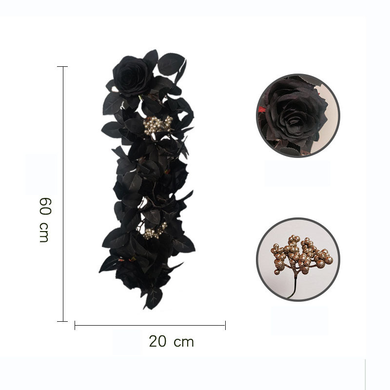 Halloween Garland Fall Wall Hanging Leaves Artificial Fall Decor Black Rose Garland Black Decorations Black Leaf Vine